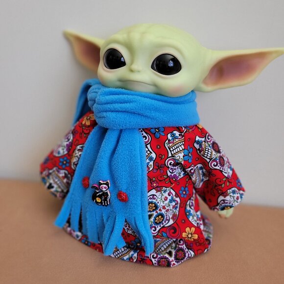Sugar Skull Halloween 2pc Outfit scarf for 11" Mattel Child Grogu baby yoda Doll - Picture 2 of 7